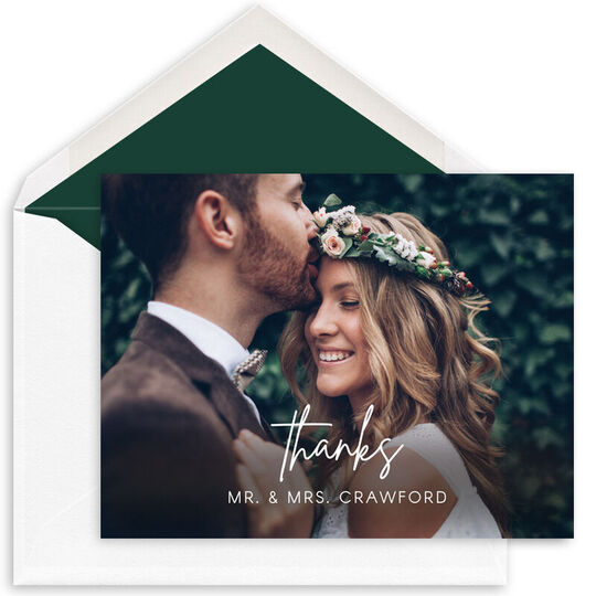 Casual Script Thanks Folded Photo Note Cards
